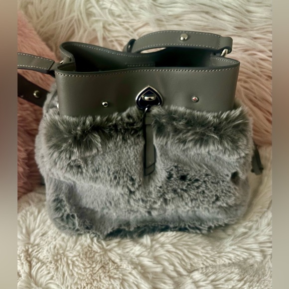 NEW Kate Spade Marti Gray Faux Fur Leather Small Bucket Satchel Handbag - Picture 8 of 16